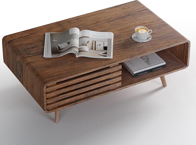 Easyego Coffee Table with Storage, Farmhouse Wood Tables for Living Room, Easy Assembly, Suitable for Various Home Styles (Rustic Walnut)