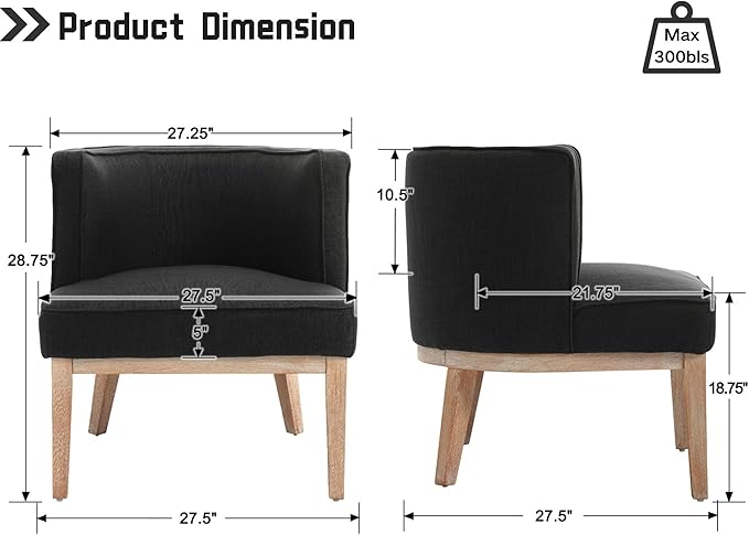 Comfy Barrel Chairs Set of 2 Mid-Century Modern Accent Chairs with Wooden Leg Upholstered Reading Chair Linen Fabric Waiting Room Round Side Chairs for Living Room Bedroom Office, Charcoal
