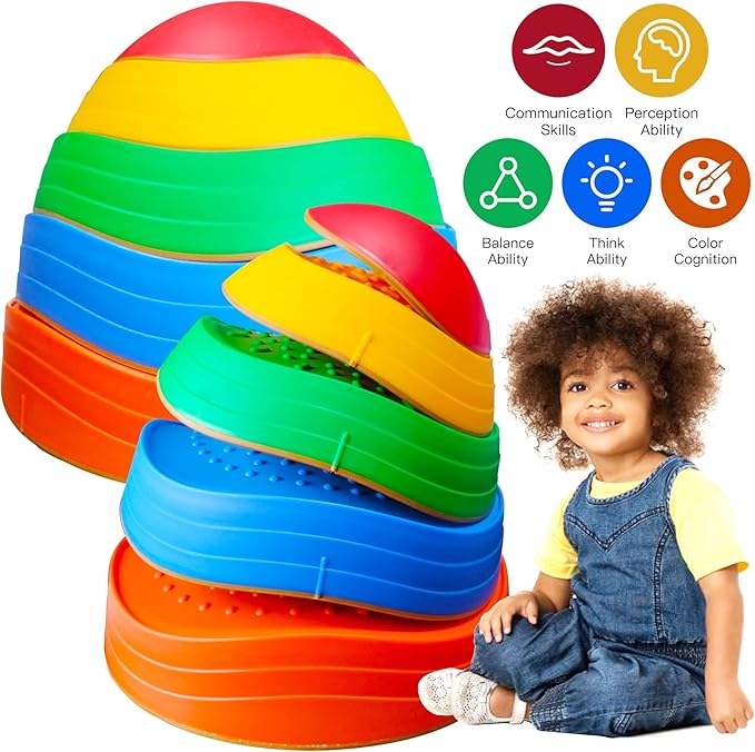 MEANHDAG 10 PCS Balance Stepping Stones for Kids, Obstacle Course Play Outdoor Backyard Activities Equipment Helps Build Children's Coordination and Confidence, Non-Slip Surface and Edging