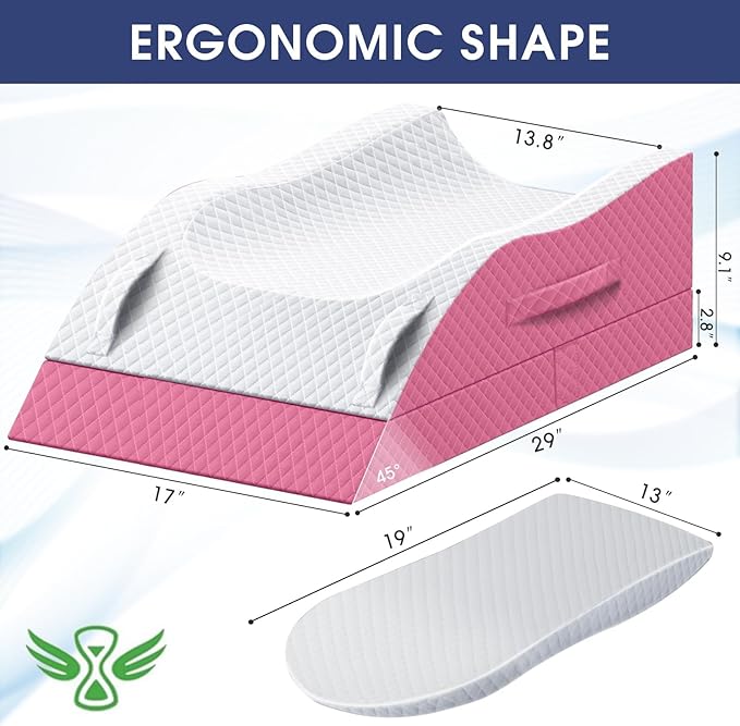 Leg Pillow, Leg Elevation Pillow with Pad and Memory Foam, Height Adjustable Bolster Pillow for Legs, Leg Pillow Elevation Blood Circulation, for Post-Surgery, Pink & White