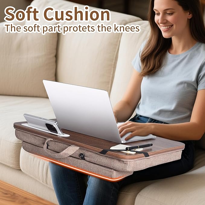 Lap Desk, Lap Desk with Cushion, Fits up to 17 inch Laptop, Premium Portable Laptop Stand Desk with Tray, Pad & Phone Holder, Home Office for Bed/Couch/Car/Reading/Writing