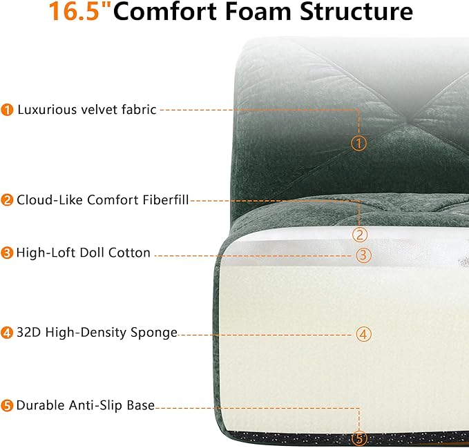 Modular Sectional Sofa with Free Combination,Oversized Boneless Floor Couch for Living Room & Lounge,Velvet 3-Seater Sectional Couch with 2 Ottomans,No Assembly Needed