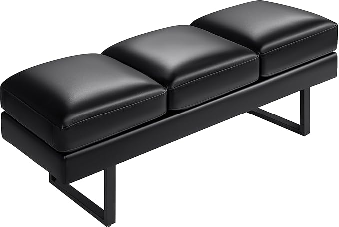 JUMMICO Office Chair Seating Waiting Room Chair, 59.6 inches Upholered Reception Bench 3 Seat Faux Leather Office Guest Chair Conference Room Chair for Salon and Shop (Black)
