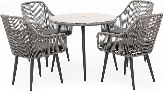 Patiorama Outdoor Dining Chairs, Patio Dining Chair Set of 4, All-Weather Woven Rope Rattan Chairs, Outdoor Dining Wicker Chairs with Armrests for Indoor Balcony Pool Backyard(Gray)