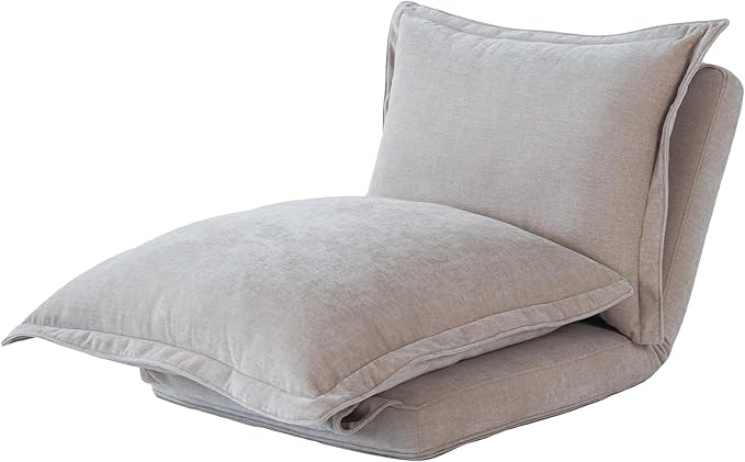 CHARMMA Convertible Flip Chair: Floor SofaBed with Adjustable Backrest andPillows, Beige, 31lbs