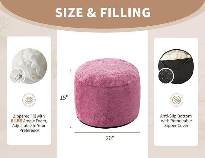 WSOFRLAC Round Storage Ottoman Bench 20"x15" Round Ottoman Cover with Foam Floor Chair Farmhouse Puff Ottom Pouf Stool for Bedroom Soft Large Pouf Ottom Purple Foot Stool Ottom for Accent Chair