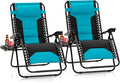 Sophia & William Oversized Zero Gravity Chair Set of 2 Padded, Folding Lounge Chair with Wide Armrest and Cup Holder, Support 400 LBS, Aqua Blue