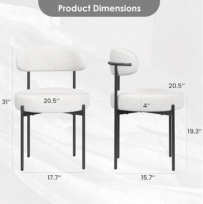 Farini Dining Chairs Set of 4,Mid-Century Modern Kitchen Chair Curved Backrest Round Upholstered Sherpa Dining Chairs with Metal Legs,Beige