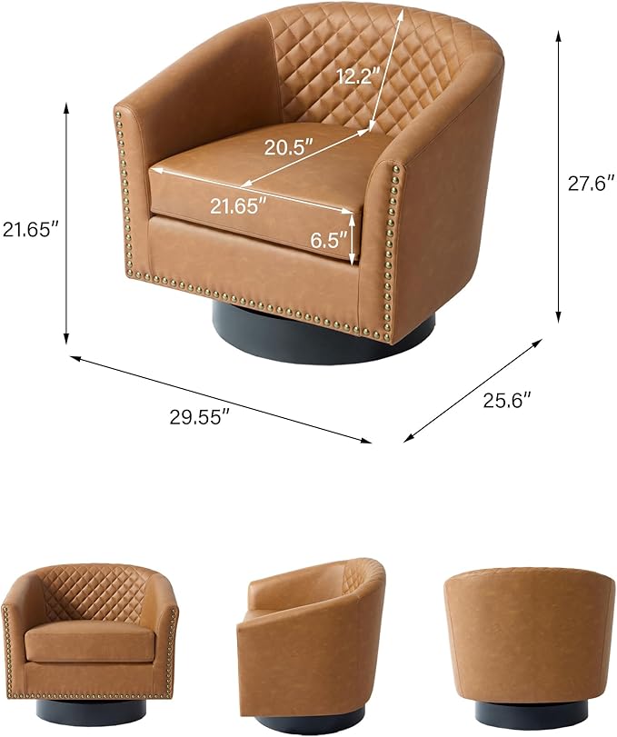 DREAMSIDEA Swivel Barrel Accent Chair, Comfy Modern Upholstered Round Faux Leather Arm Chair for Living Room, Bedroom - Coffee, Set of 4