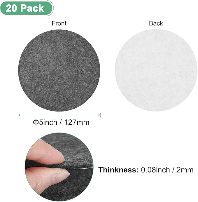 20-Pack Lamp Base Felt, 5 Inch Dia. 2mm Thick Self Adhesive Round Fabric Felt Pads for Lamp/Furniture/DIY, Non-Slip Fiber Backed Patch Circles with Adhesive Backing [Grey]