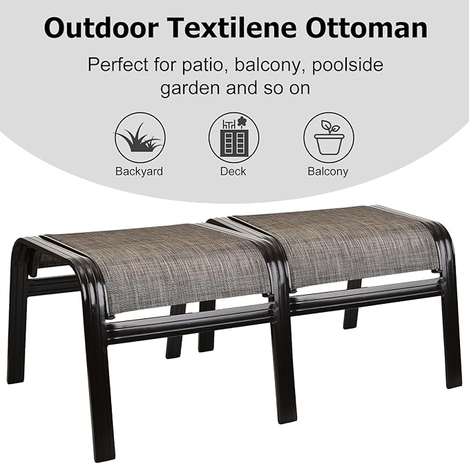 Deguifei Patio Outdoor Ottoman Footstools Assembled Aluminum Footrest Side Table Small Chairs Patio Ottoman 2 Set Brown