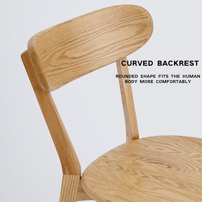 Grewood Oak Wood Dining Chairs - Kitchen Chairs Set of 4 with Comfortable Curved Backrest - Wood Chairs for Dining Room,Living Room - Original Wood Color