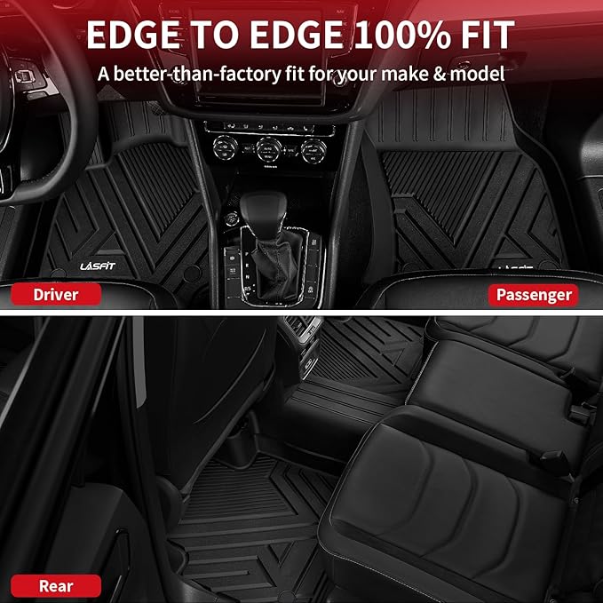 LASFIT Floor Mats Fit for Volkswagen VW Tiguan 2024 2023 2022 2021 2020 2019 2018 All Models, Custom Fit TPE All Weather Waterproof Anti-Slip Floor Liners 1st & 2nd Row Car Mats, Black