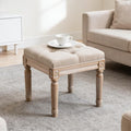 DM Furniture French Vintage Entry Bench Linen Fabric Foot Stool Small Ottoman Seat Vanity Chair with Wood Legs for Piano/Entryway Bedroom/Living Room/Hallway (Beige)