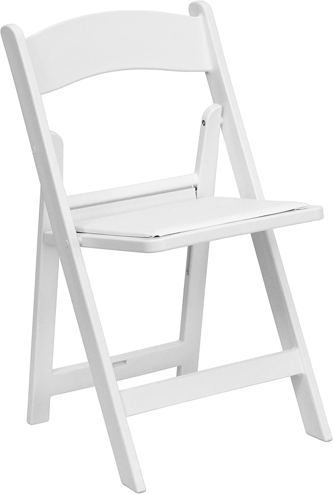 EMMA + OLIVER Set of 4 Lightweight Resin Folding Chairs in White, Comfortable 800LB Weight Capacity Chair
