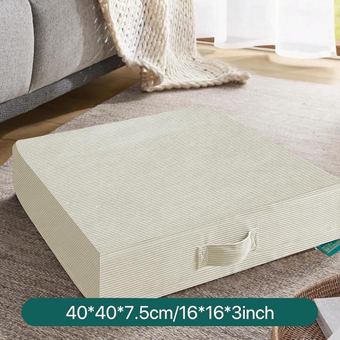 16 inches Meditation Floor Pillow Square Large Floor Cushions for Adults, Thick Memory Foam Seat Cushions for Yoga, Living Room, Sofa, Tatami, Bay Window Beige