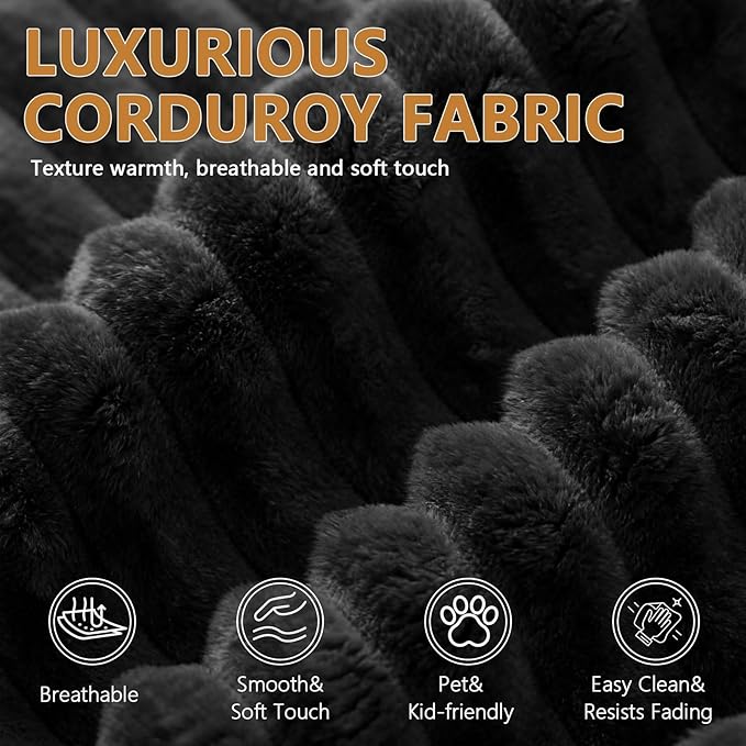 67.3'' Oversized Chaise Lounge Chair Indoor,Corduroy Boneless Couch with 3 Pillows Wide Armrest,Comfy Cloud Couch Sleeper Sofa Reading Chairs for Living Room Bedroom,No Assembly Required (Black)