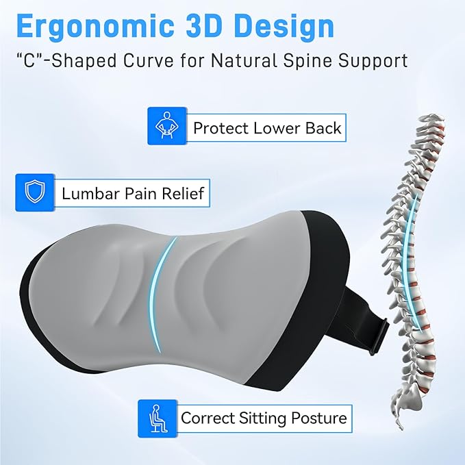 Lumbar Support Pillow for Office Chair - Lumbar Pillow for Car - Ergonomic Lumbar Support Pillow for Car Back Support Cushion