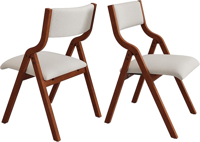 Ball & Cast Padded Folding Chairs 2 Pack,Solid Wood Frame Foldable Dining Chair,18" Seat Height,Space Saving,Easy to Carry Suitable for Kitchen, Bedroom, Light Grey