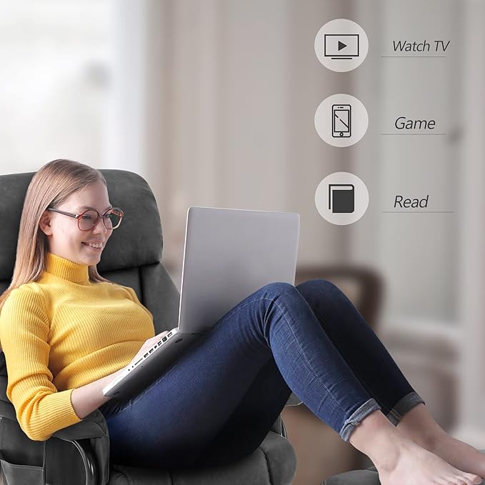 MCombo Swivel Recliner with Ottoman, TV Chair with Vibration Massage, Ideal for RV Small Space, Living Room & Bedroom 4539 (Faux Leather, Dark Grey)