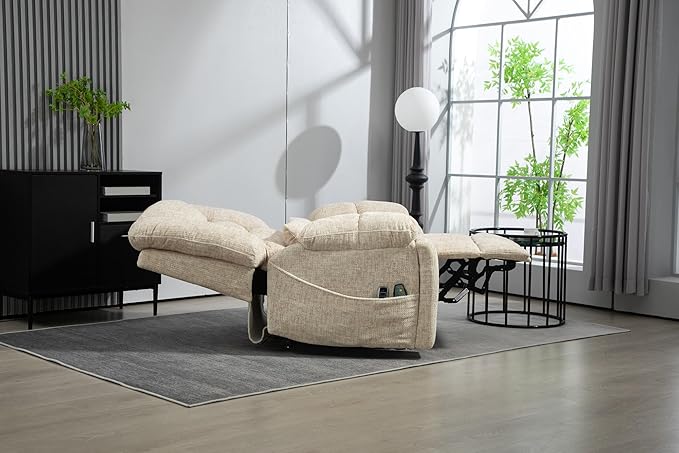 27in Extra Wide Recliner Chair for Big Man 400lbs, Oversized Power Lift Chair with Heat and Massage Hidden Cup Holder, Adjustable Headrest, Backrest, Lumbar & Footrest for Elderly, Cream