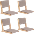 Tiita Floor Chair with Back Support, Foldable Meditation Tatami Chairs, Backrest Chair with Cushion, Living Room Chair Seat 4 Pack, Wood Grey