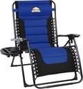 Colegence Oversized Padded Zero Gravity Lounge Chair, Foldable Patio Anti Gravity Reclining Chairs Folding Lawn Recliner with Cup Holder for Yard, Camping, Outdoor, Support 350 LBS, Blue