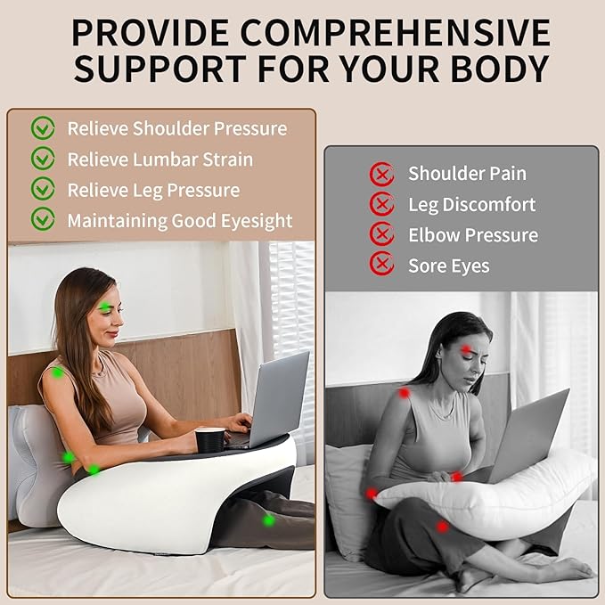 Reading Pillow, Lap Desk Pillow for Adult, Gaming Pillow Memory Foam for Arm Support, Arm Rest for Working, Crocheting, Playing Game or Siting in Bed, Floor, Sofa (Grey)