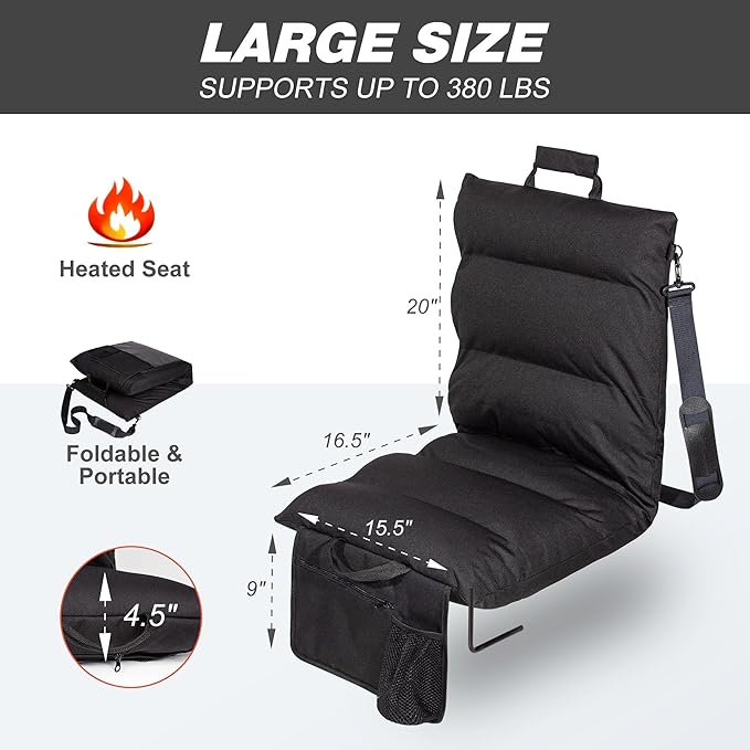 Heated Stadium Seats for Bleachers with Back Support, Foldable Stadium Chair, Portable Bleacher Seat, USB Rechargeable Warm Cushion,Outdoor Camping Games Sports, 3 Heat Levels & Timer, Waterproof