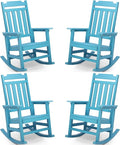 hOmeQomi Rocking Chairs Set of 4, All Weather Resistant Poly Lumber Outdoor Porch Rocker, Rocking Chairs for Outdoor, Indoor, Patio, Deck, Garden, Backyard, Load Bearing 380 lbs - Lake Blue