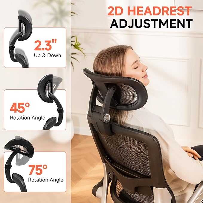 COMHOMA Big and Tall Ergonomic Mesh Office Chair, High Back Home Desk Chair Computer Gaming Chair with Headrest, Flip-Up Arms, 90-125° Tilt Lock and Wide Cushion, Task Chair for Man Woman- Black