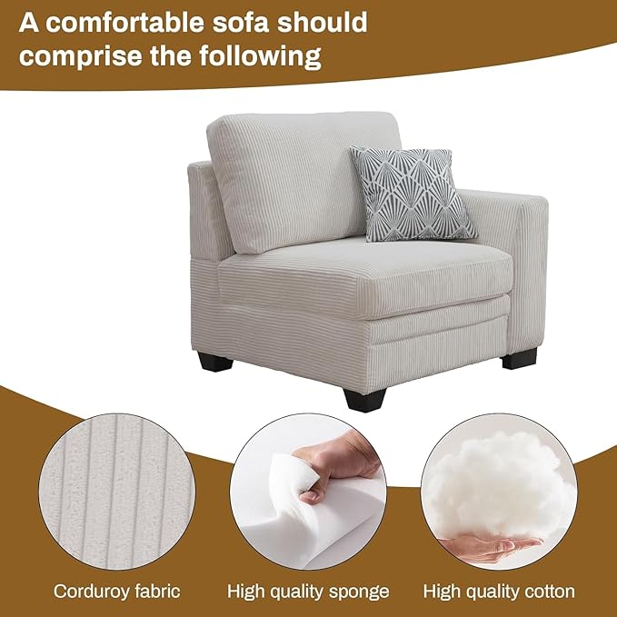 Legend Vansen Oversized Modular Sectional Sofa,8 Seat U Shaped Couch with Ottoman,Corduroy Sofa with Deep Seat,Convertible Large Sectional Couches for Living Room (Cream, U-13)