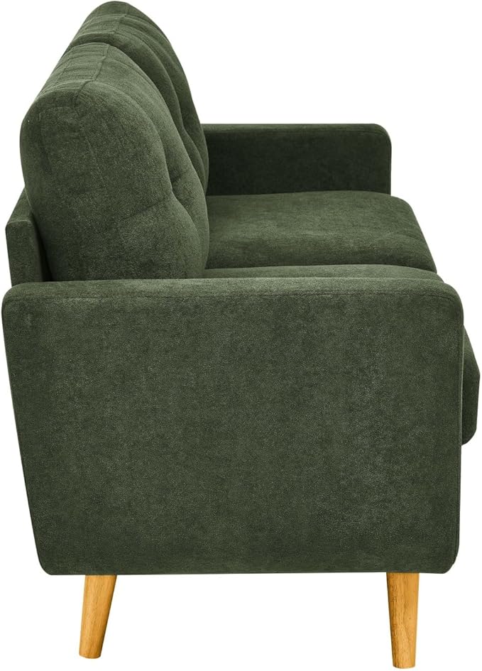 Modern Loveseat Sofa, Velvet Upholstered Small Couch, Green Couch with Wooden Leg, Easy Assembly Couches for Living Room, Small Spaces, Apartment
