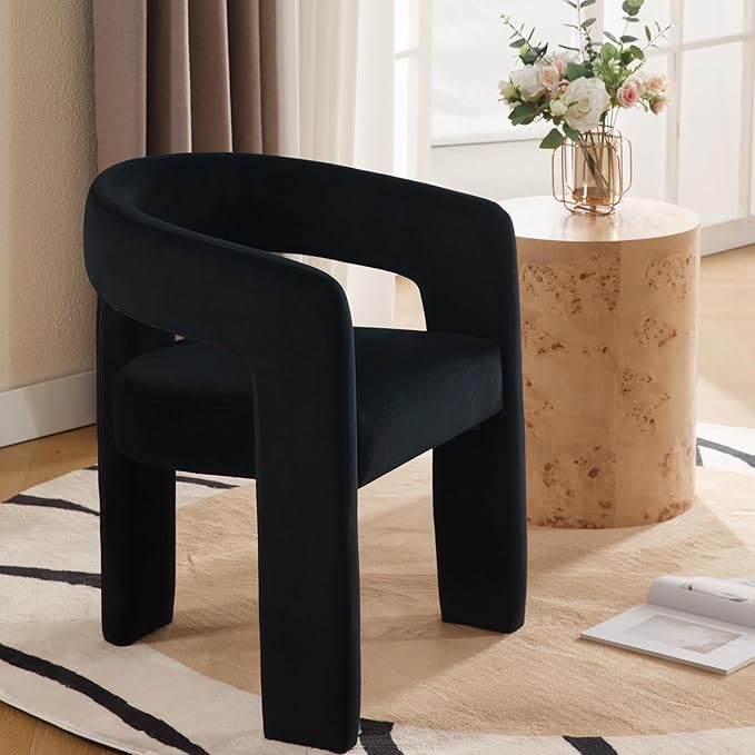 DAYALANE Modern Barrel Dining Chairs Set of 2, Upholstered Kitchen Chairs with Arms Comfy Velvet Side Chair for Living Room/Dining Room/Reception, Black Velvet