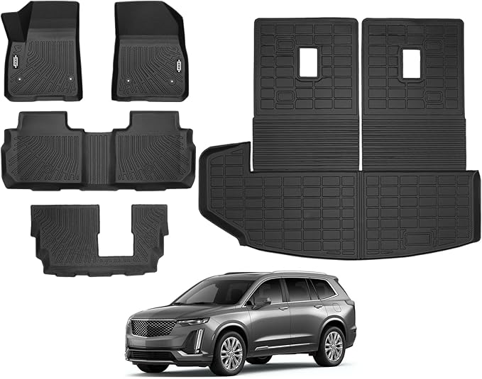 Floor Mats for 2020-2025 2026 Cadillac XT6 7 Seats Floor Mats & Trunk Mat & Backrest Mats All Weather for Cadillac XT6 Accessories Guard Odorless Anti-Slip Floor Liner