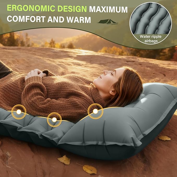 FUN PAC Camping Sleeping Pad, Ultralight Camping Mat with Pillow Built-in Foot Pump Inflatable Sleeping Pads Compact for Camping Backpacking Hiking Traveling - Gray