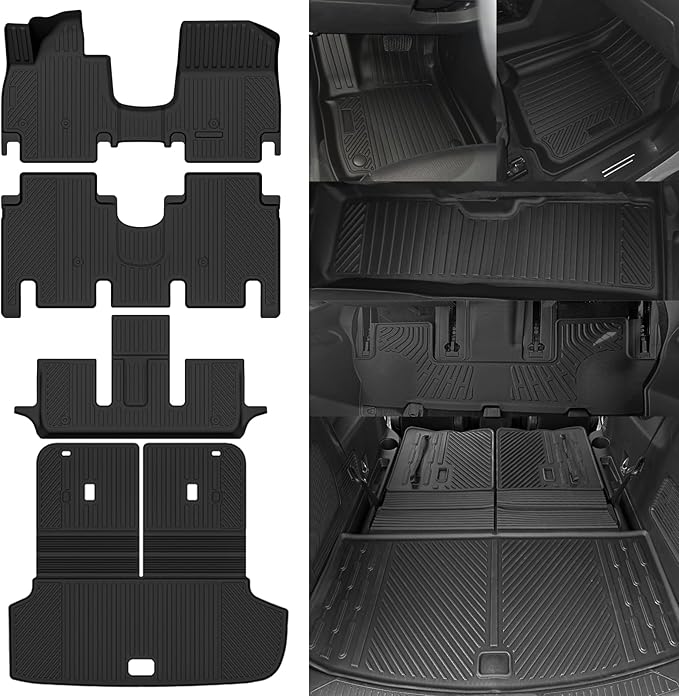 Floor Mats for 2026 Hyundai Ioniq 9 Unmovable Console 6-Seats with 2nd Row Captain's Chairs Floor Mats & Trunk Mat with Backrest Mat for Hyundai Ioniq 9 Accessories All Weather Floor Liner