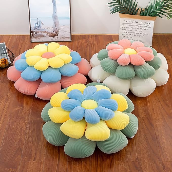 Grafingy Flower Pillow, Flower Shaped Throw Pillow Floor Pillow Soft Seating Cushion Room Decor Plush Pillow for Bedroom, Sofa, Bed, Reading (15 inch, Blue)