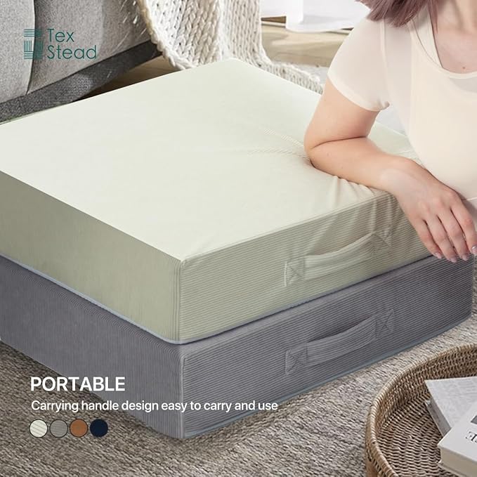 16 inches Meditation Floor Pillow Square Large Floor Cushions for Adults, Thick Memory Foam Seat Cushions for Yoga, Living Room, Sofa, Tatami, Bay Window Beige