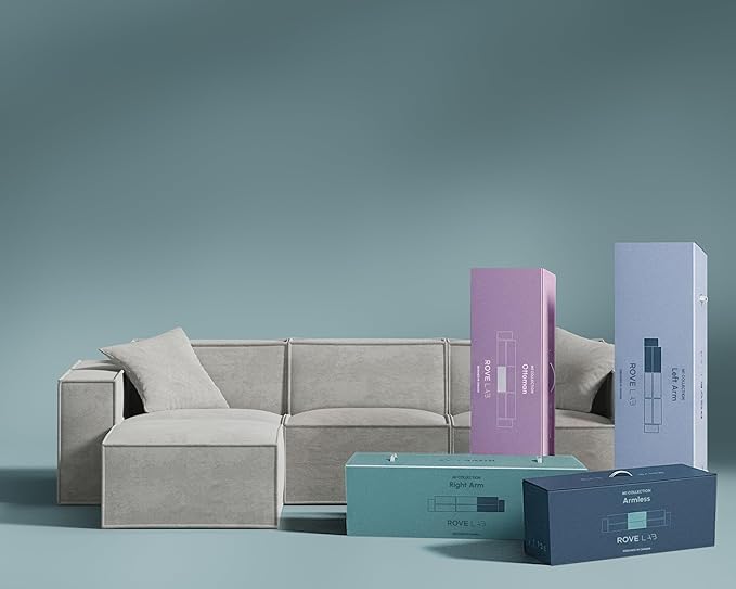 ROVE LAB M1 Modular Sectional Sofa with Ottoman, Sofa in a Box, Pet Friendly Modular Couch, Spill-Resistant,Sustainable, Stylish, Modern Sectional Couch for Living Room with SmartFoam Comfort