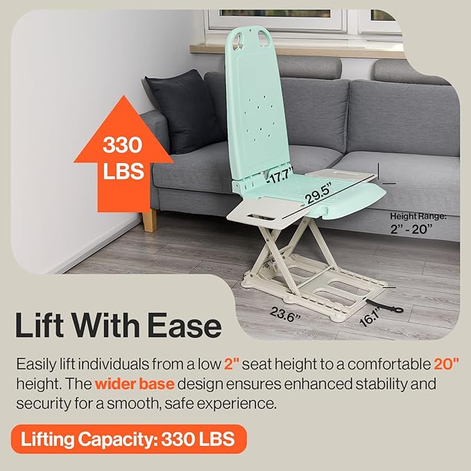 SuperHandy Portable Floor & Bath Lift – 26V 51.8Wh Battery, Lightweight 19 lbs, Foldable, 330 lb Capacity, IP68 Waterproof Lift for Seniors, Ergonomic Seat with Removable Panels (Aqua Blue)