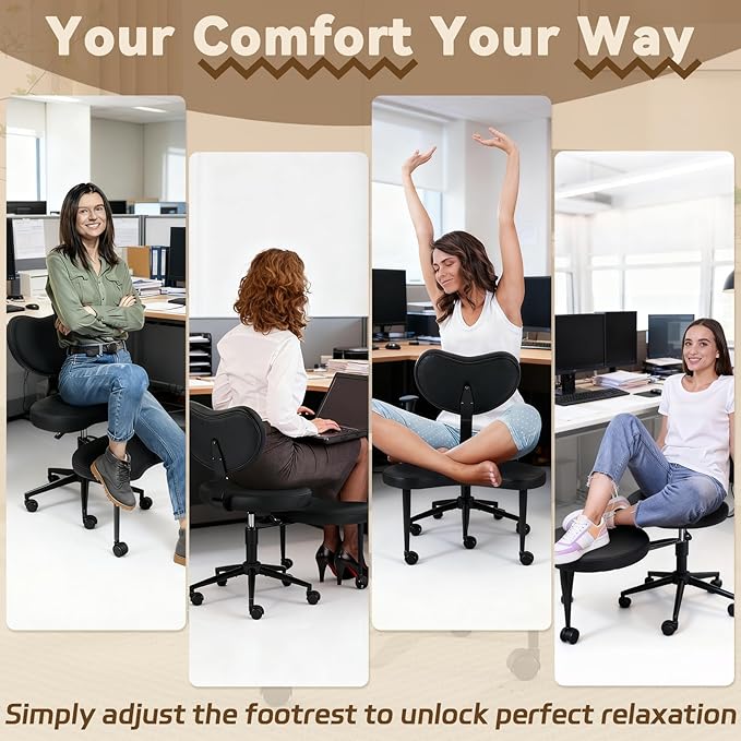 NFMOD Ergonomic Cross Legged Office Chair with Wheels, 360° Swivel Meditation Chair, Height Adjustable Kneeling Chair, Wide Seat and Backrest for ADHD Criss Cross Sitting Fidgeting and Yoga