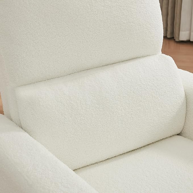 AEMEIOS Swivel Rocker Recliner, Oversized Boucle Glider Recliner Nursery, Manual Swivel Rocking Reclining Chairs with Removable Cushion and Lumbar Support for Nursery Living Room Bedroom, Teddy White