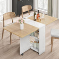 IDEALHOUSE Folding Dining Table, Drop Leaf Dining Table with 6 Wheels and 2-Layer Storage Shelf, Space Saving Kitchen Table for Small Spaces (Natural Wood, 47.2" D x 23.6" W x 29.5" H)