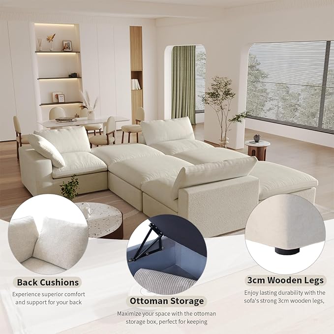 Cloud Couch Modular Sectional Sofa with Storage Ottoman,L Shaped Couch for Living Room,80.3" inch Down Filled 3 Seater Convertible Sectional Sofas for Office Apartment