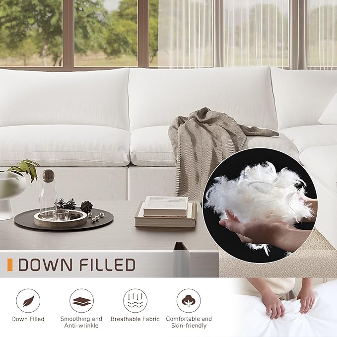 Forest aesthetics Cloud Modular Sectional Sofa,143" Down Filled Sofa 4 Seat with Chaise,Minimalist Sofa Cover Washable and Replaceable Couches for Living Room,Sectional Sofa Deep Seat