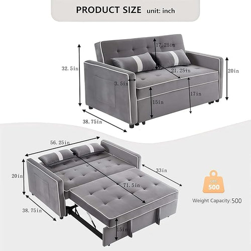 3 in 1 Convertible Loveseat Sleeper Sofa, Modern Futon Couch with Adjustable Backrest, Pull Out Sofa Bed Upholstered for Living Room Bedroom Apartment Small Space (Grey)