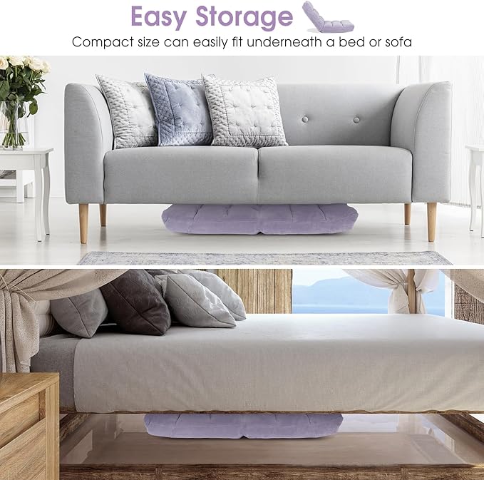 ARLIME Adjustable Floor Chair, 14-Position Lazy Sofa Chair with Back Support & Thick Padding, Portable Foldable Floor Couch for Adults, Kids, Use in Bedroom, Living Room, Home Theater (Light Purple)
