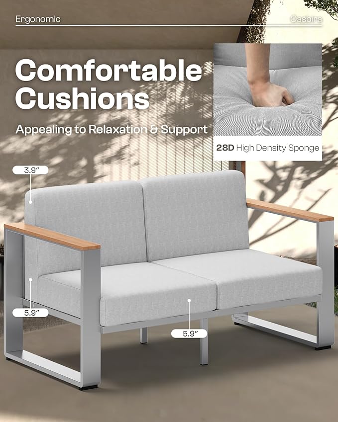 ComfCove 2 Pieces Outdoor Aluminum Armchair, Modern Patio Patio Furniture with Wide Seat and Thick Cushions, All-Weather Oversized Couch for Deck, Porch