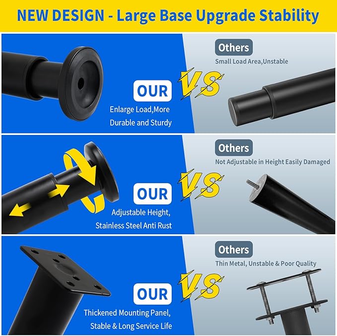 Olldag 6 PCS Adjustable Furniture Couch Cabinet Legs 4.72-7.48 Inch, Heavy Duty Adjustable Height Replacement Legs for Dresser/Sofa/Bed/Chair, Legs for Furniture Set of 6 (Black)